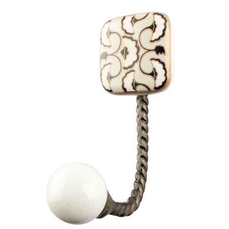 Black Sea Shell Square Ceramic Wall Hook in Antique Fitting